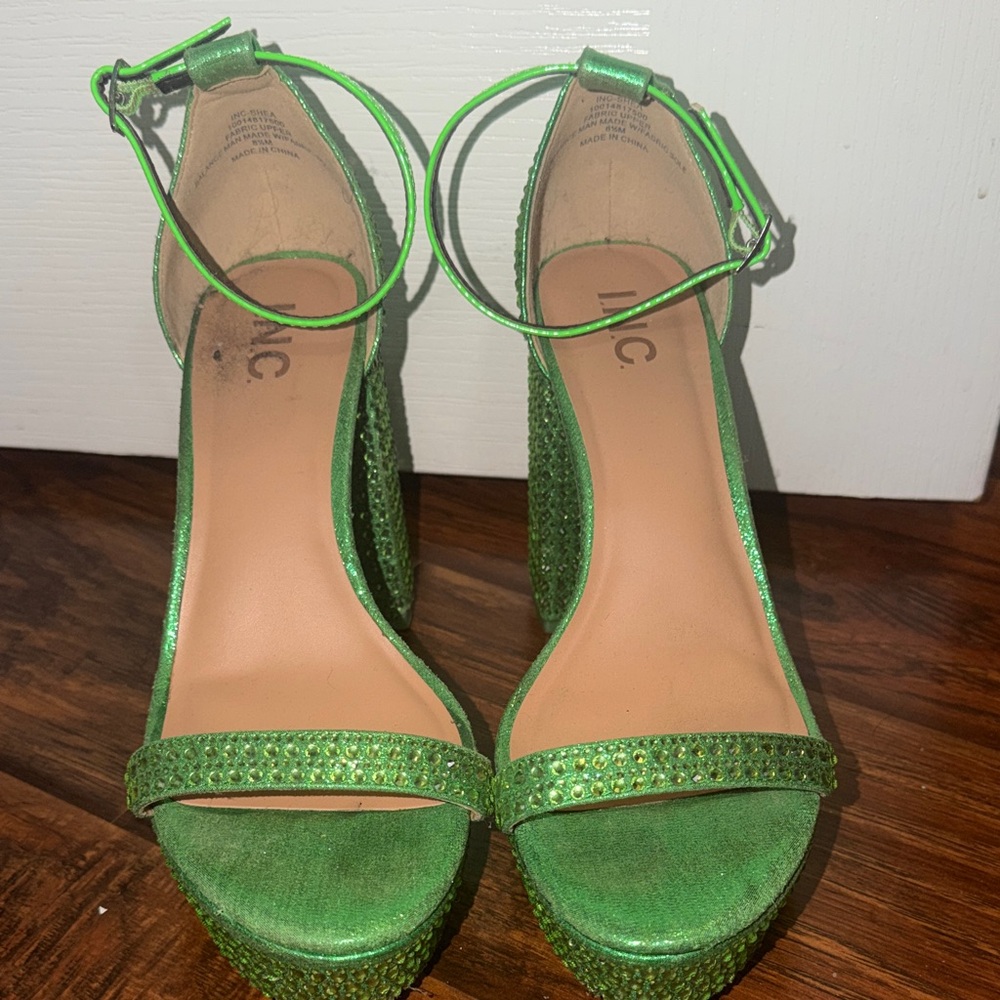INC International Concepts Neon Green Crystal Platform Sandals